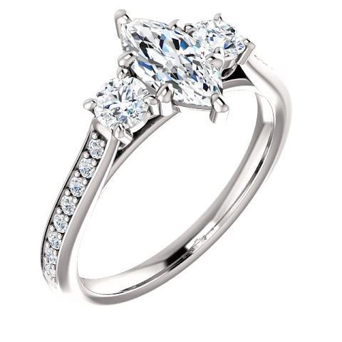 1.85 Ct. 3 Stone Marquise With Round Halo Genuine Diamonds Ring New