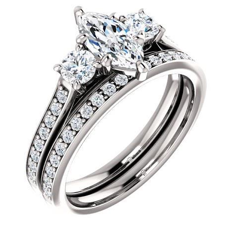 1.85 Ct. 3 Stone Marquise With Round Halo Genuine Diamonds Ring New