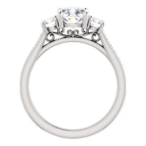 1.90 Ct 3 Stone Cushion Genuine Diamond Engagement Ring Band White