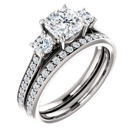 1.90 Ct 3 Stone Cushion Genuine Diamond Ring Band White Gold