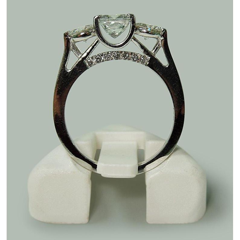 1.95 Carats Princess & Round Genuine Diamond Three Stone Style Ring White Gold