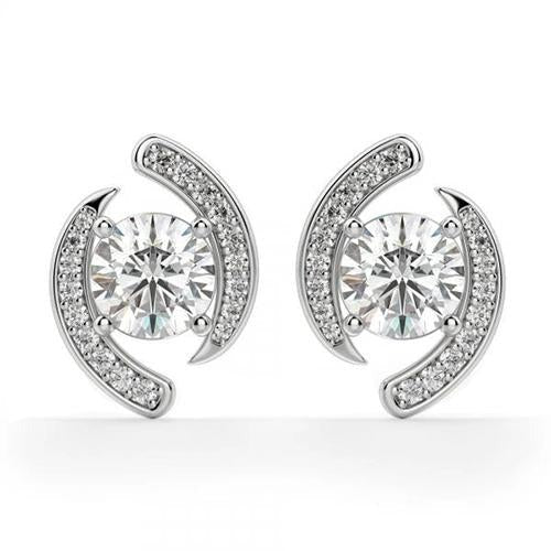 1.9 Ct Real Round Cut Diamond Women Stud Halo Earring 14K White Gold