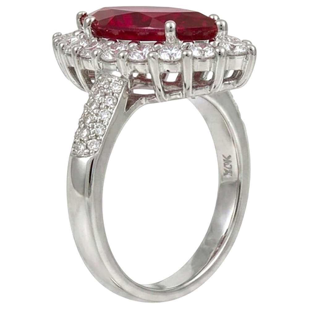 10.50 Ct Red Ruby Marquise Cut With Natural Earth Mined Diamond ( Not Lab Grown ) Ring White Gold 14K