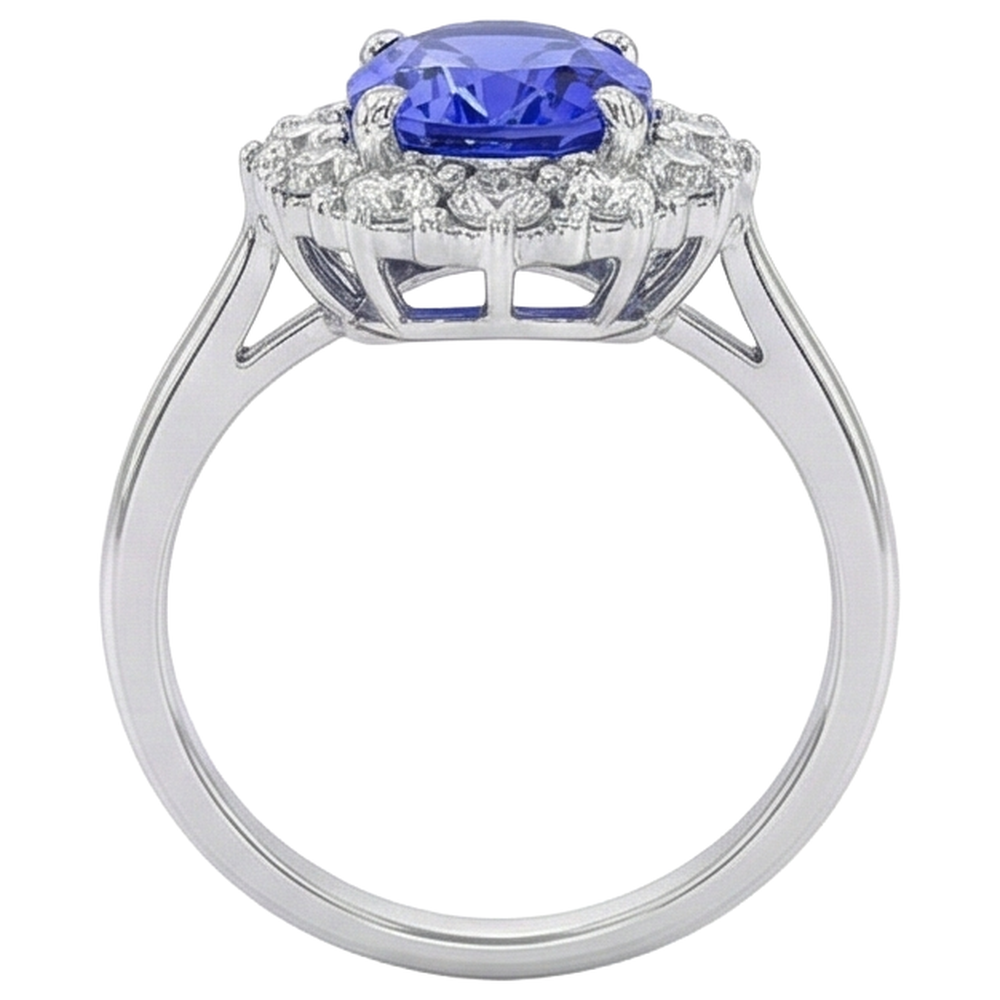 10 Ct Oval Tanzanite And Natural Earth Mined Diamond ( Not Lab Grown )s Ring Gold White 14K Prong Set