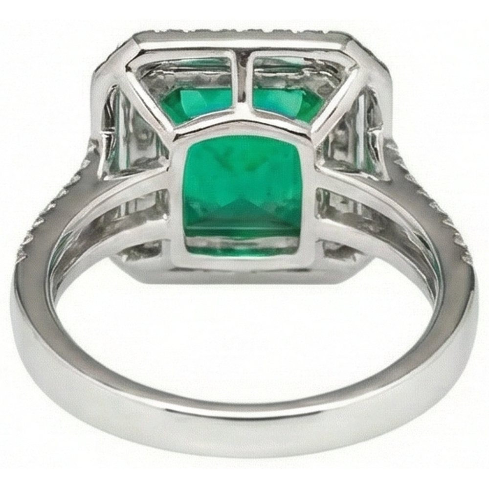 10 Ct Princess Cut Green Emerald With Natural Earth Mined Diamond ( Not Lab Grown ) Ring