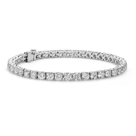 10 Carats Prong Set Real Round Diamond Tennis Bracelet White Gold 14K
