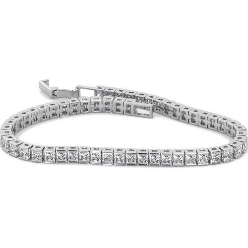 10 Carats Princess Cut Real Lab Grown Diamonds Channel Set Bracelet White Gold