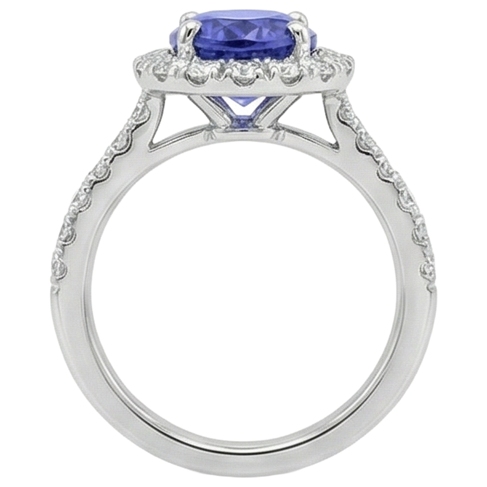 natural round tanzanite 11.25ct ring with diamond accents