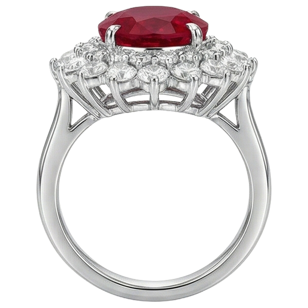 11.75 Carats Red Ruby With Natural Earth Mined Diamond ( Not Lab Grown )s Ring 14K White Gold