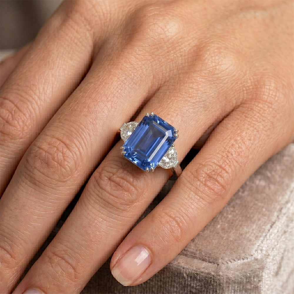 11 Carat Emerald Cut Sapphire Ring
