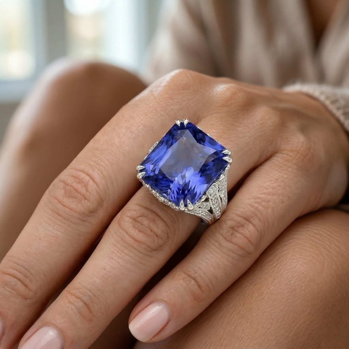 11.50 Carats Cushion Sri Lanka Sapphire Round Natural Earth Mined Diamond ( Not Lab Grown ) White Gold Ring