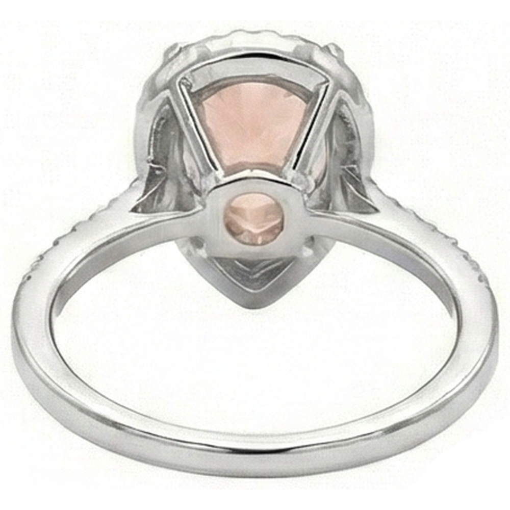 12.50 Ct Pear Morganite With Natural Earth Mined Diamond ( Not Lab Grown )s Wedding Ring 14K White Gold
