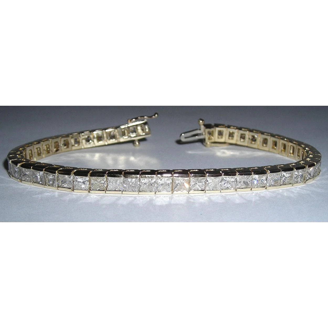 12.50 Carat Princess Lab Grown Diamonds Tennis Bracelet Gold