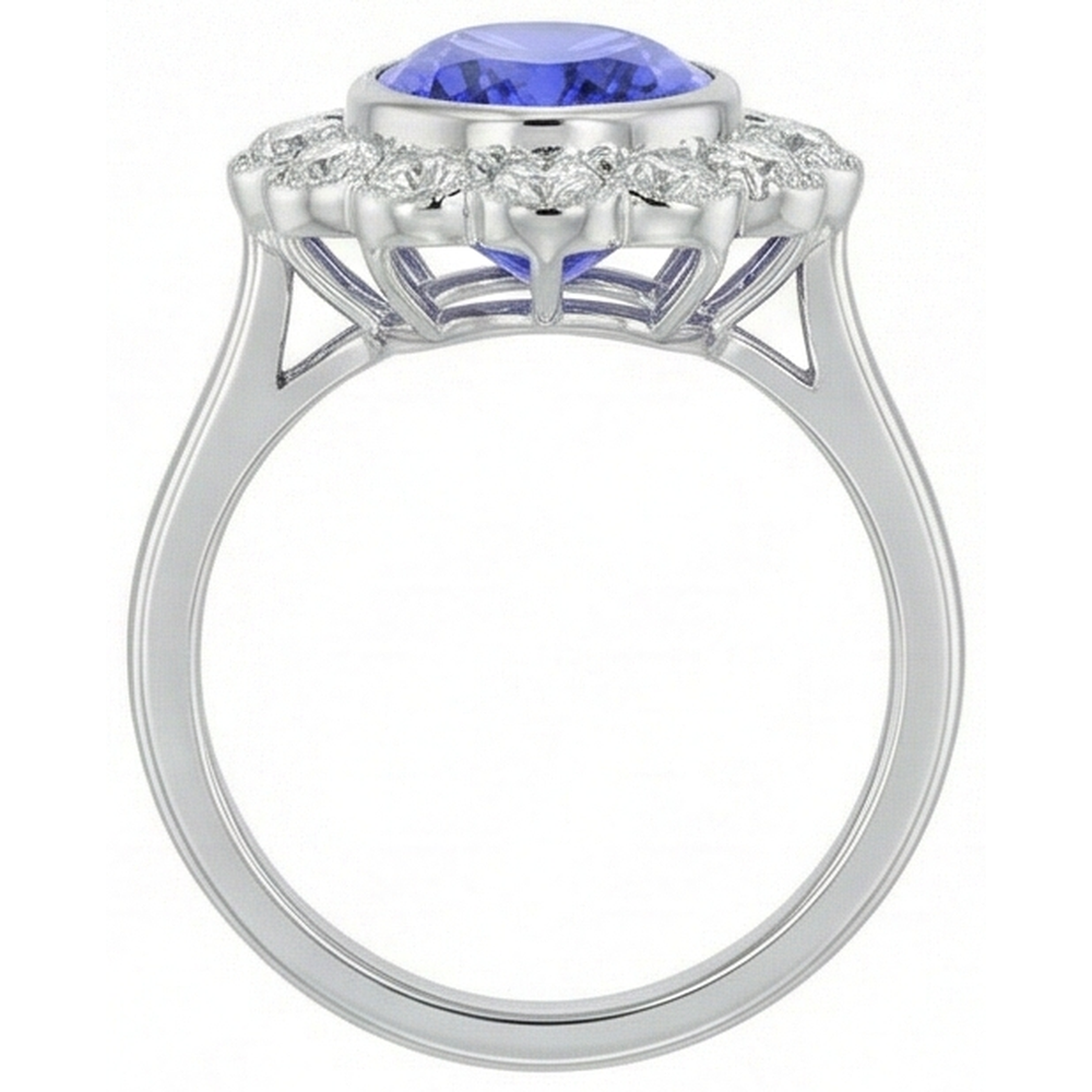 natural round tanzanite 12ct ring on white background