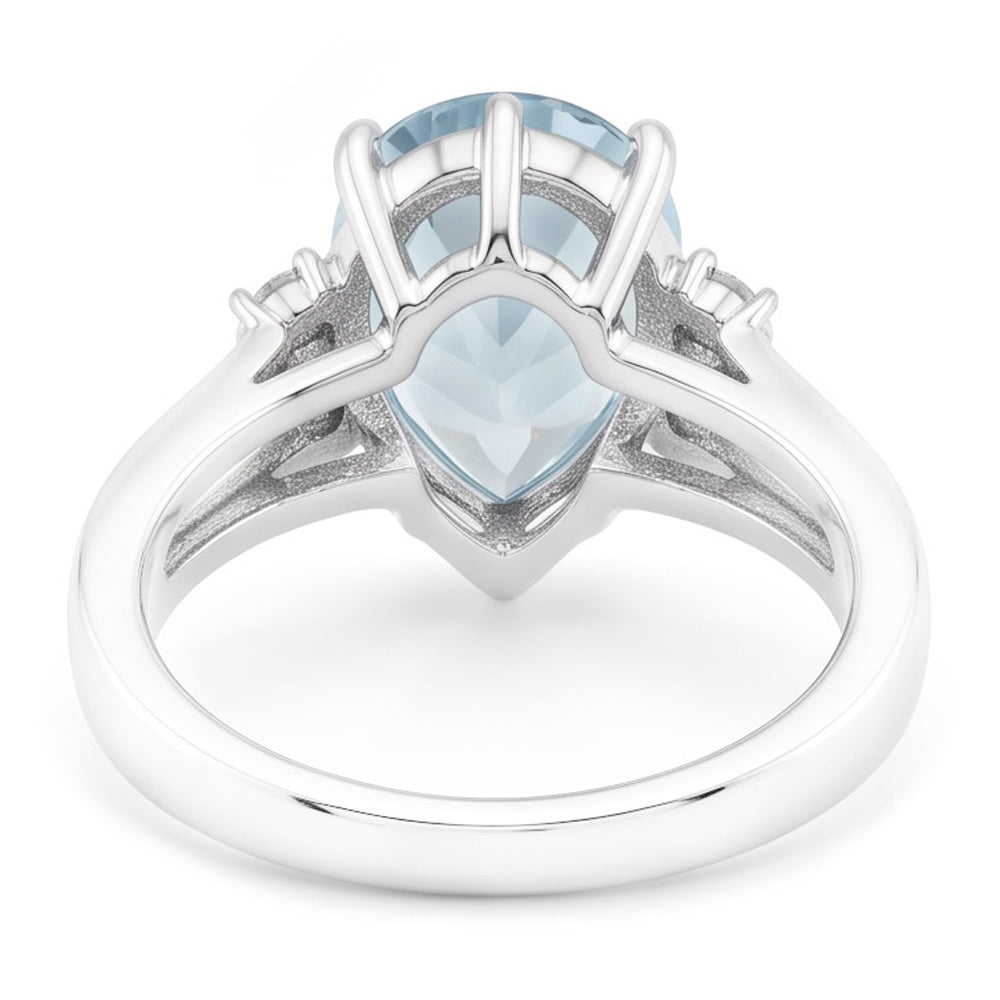 13.25 Carats Prong Set Aquamarine And Natural Earth Mined Diamond ( Not Lab Grown )s Ring 14K White Gold