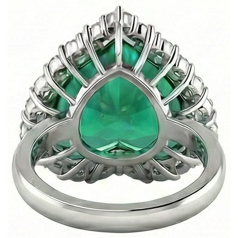 13 Carats Heart Shaped Green Emerald With Natural Earth Mined Diamond Wedding Ring 14K