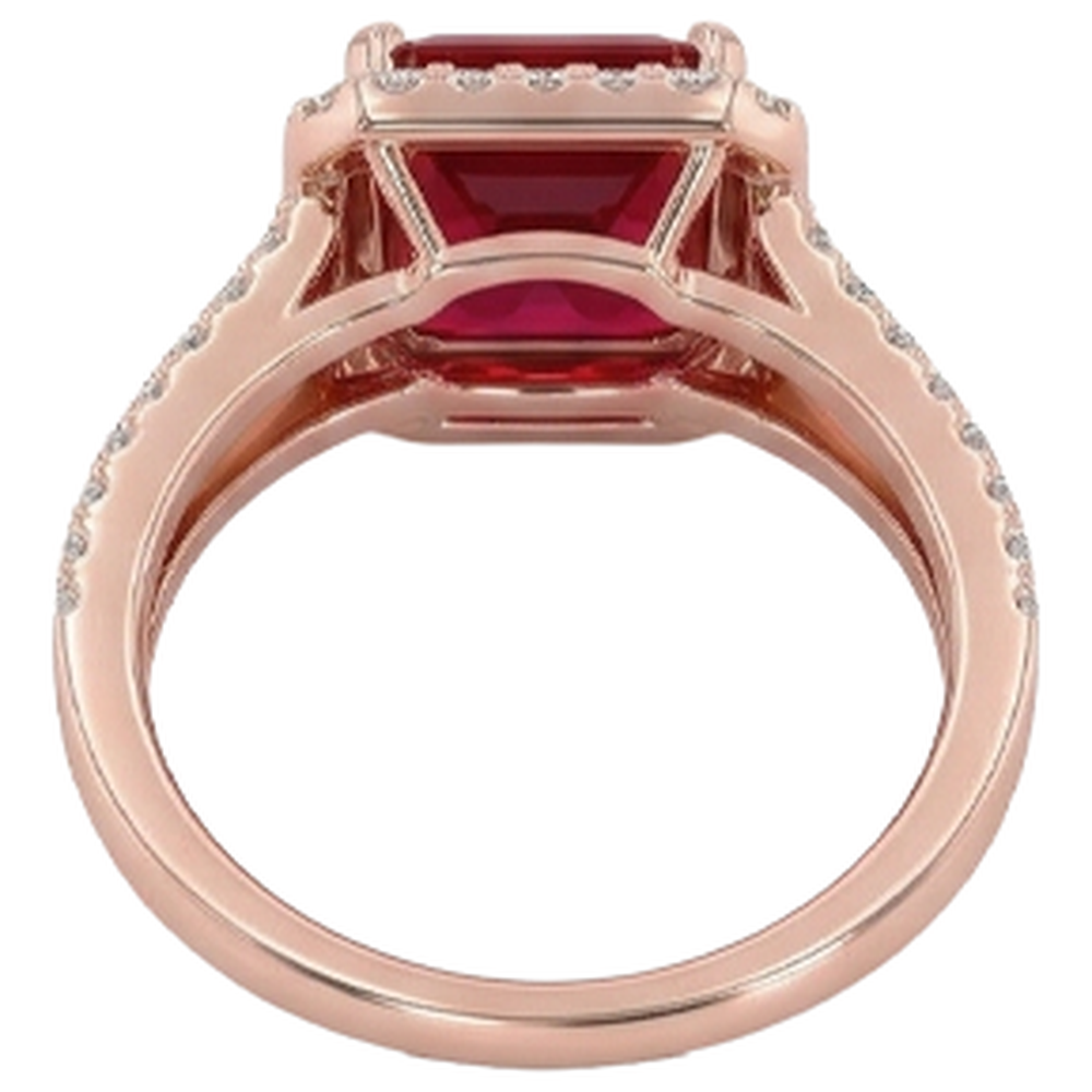 13 Ct Red Ruby Emerald Cut With Natural Earth Mined Diamond ( Not Lab Grown ) Wedding Ring 14K Rose Gold