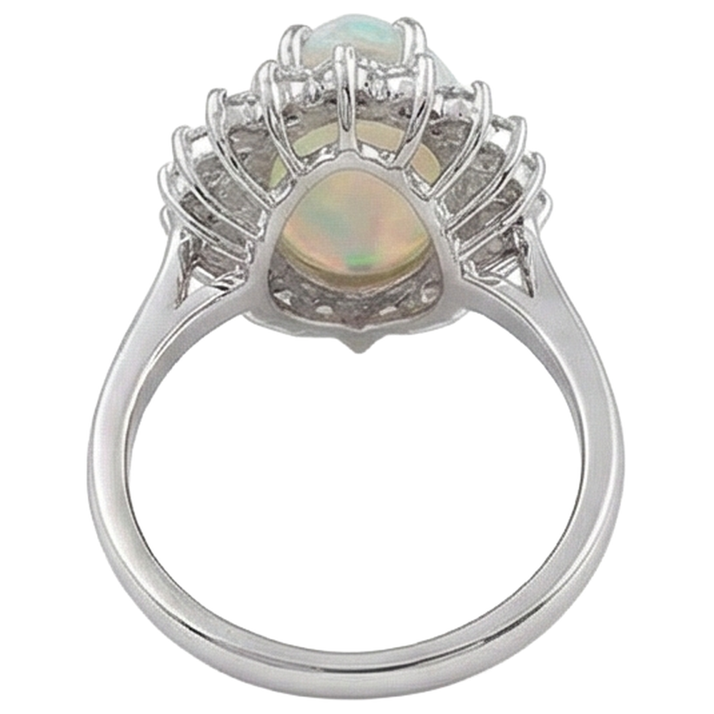 14.25 Ct Ladies Pear Opal And Round Natural Earth Mined Diamond ( Not Lab Grown )s Ring White Gold 14K