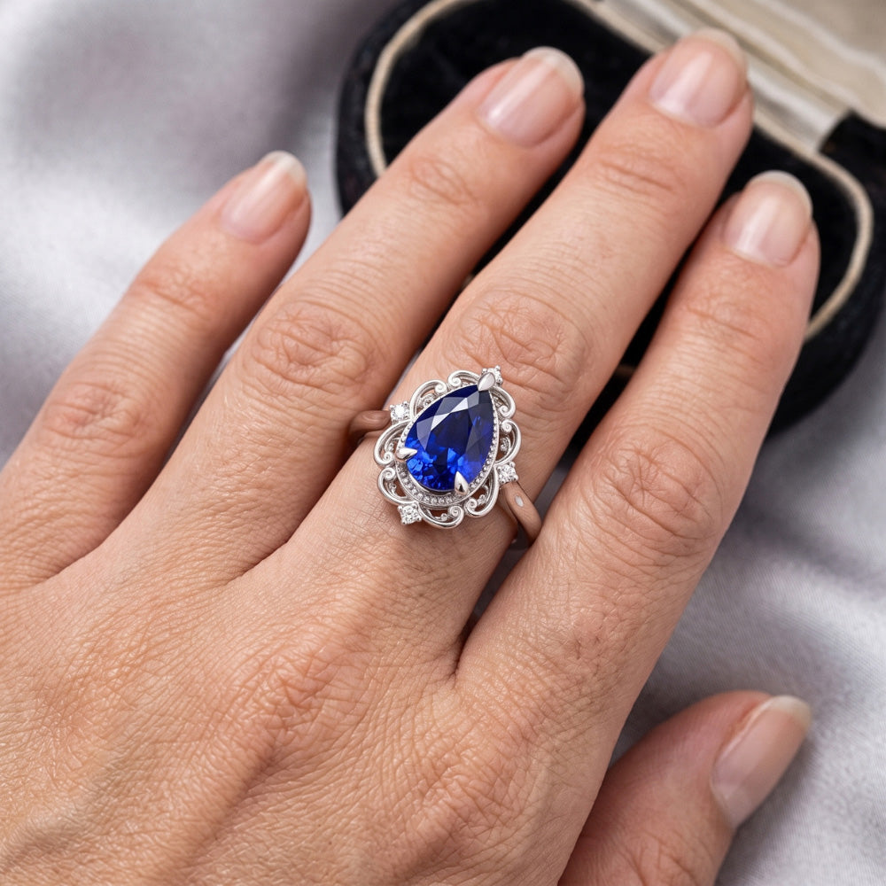 14 Karat White Gold Blue Sapphire Colored Stone Ring – 2.25-ct