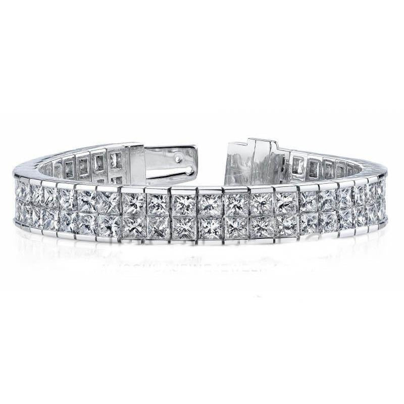14.30 Carats Princess Double Lab Grown Diamonds Tennis Bracelet White Gold 14K