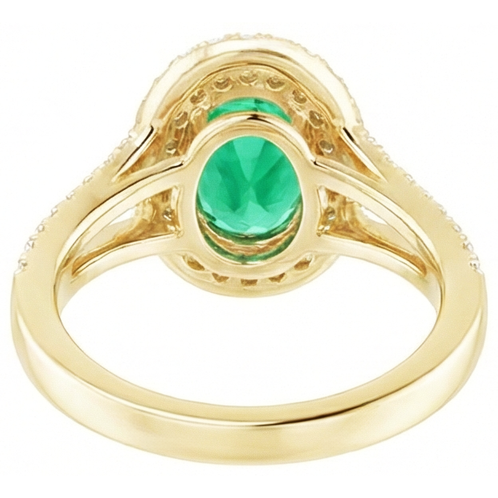 14K Gold Oval Shaped Green Emerald With Round Natural Earth Mined Diamond ( Not Lab Grown ) Ring 6 Carats
