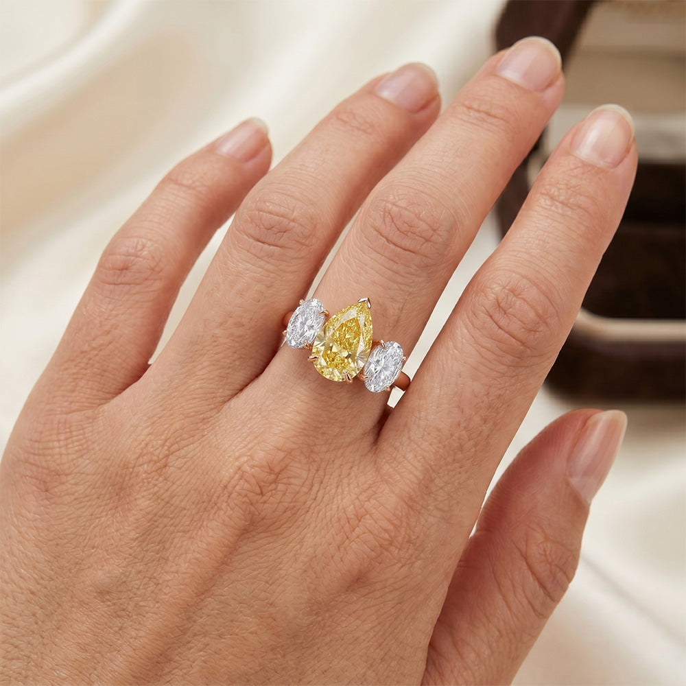 14K Rose Gold VVS Yellow Canary Diamond 3-Stone Ring 2 ct