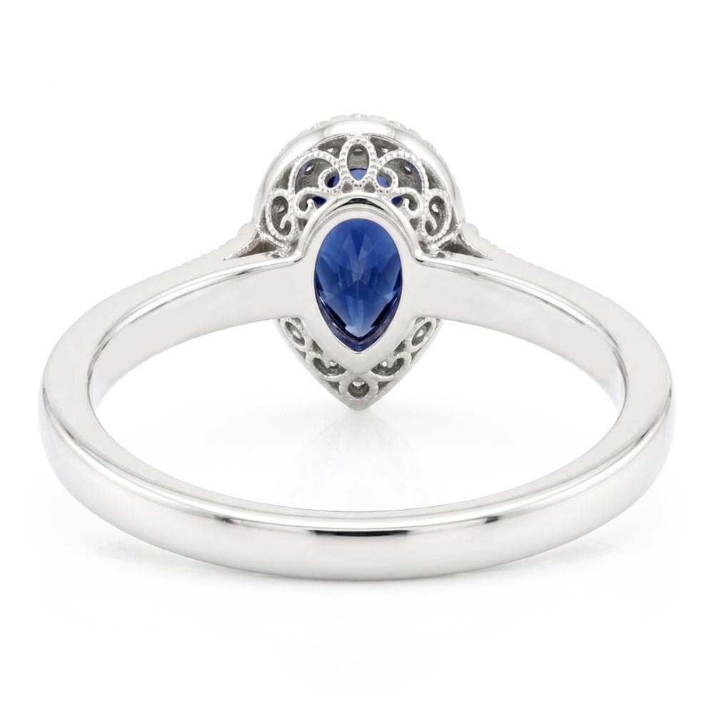14K White Gold Antique Blue Sapphire Gemstone Ring 1 ct