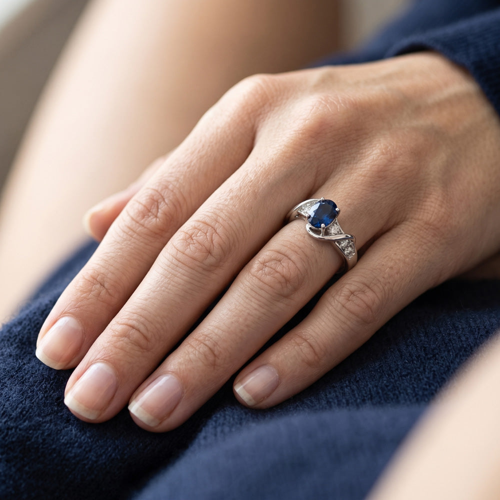 14K White Gold Ceylon Sapphire With Natural Earth Mined Diamond ( Not Lab Grown ) Wedding Ring 1.25 Ct