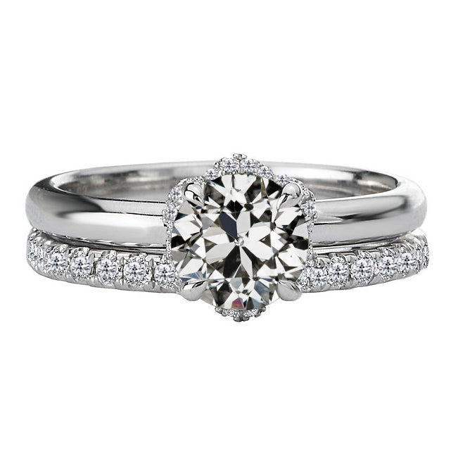 Fine Diamond Old Mine Cut Engagement Ring in 14K White Gold – main view