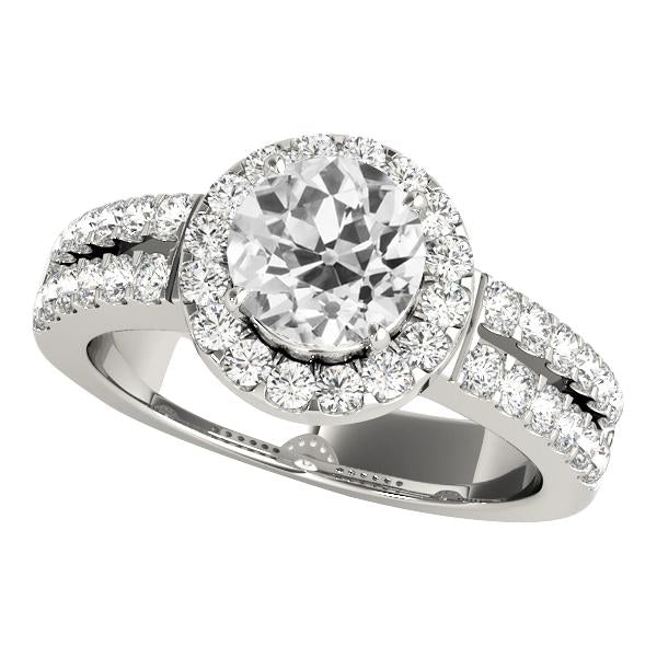 14K Gold Halo Ring Old Mine Cut Natural Diamonds Split Shank 4.50 Carats