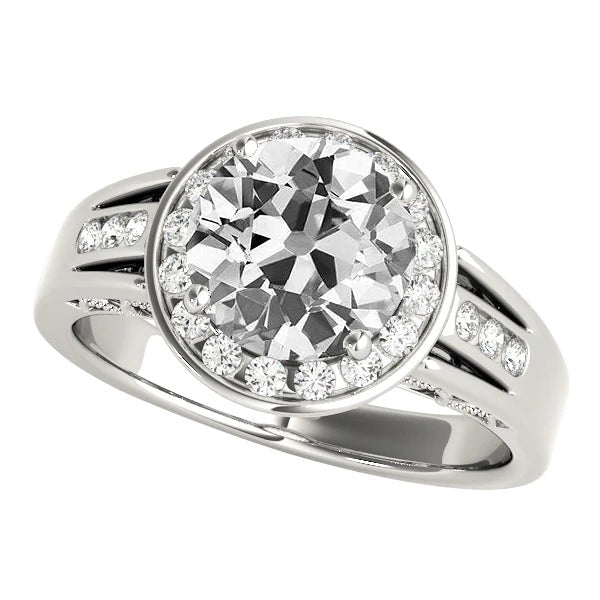 14K Gold Halo Round Real Old Miner Diamond Ring Split Thick Shank 4.25 Carats