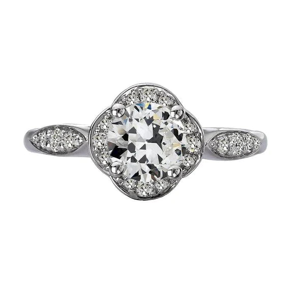 14K Gold Round Old Miner Natural Diamond Ring With Accents 4 Carats