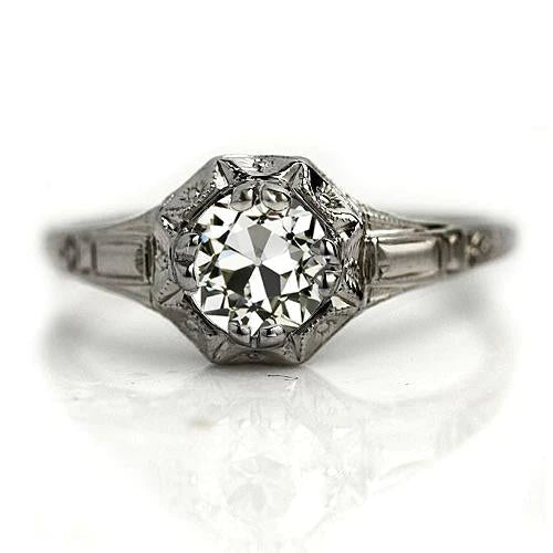 14K Gold Solitaire Ring Old Mine Cut Natural Diamond Antique Style 1.50 Carats