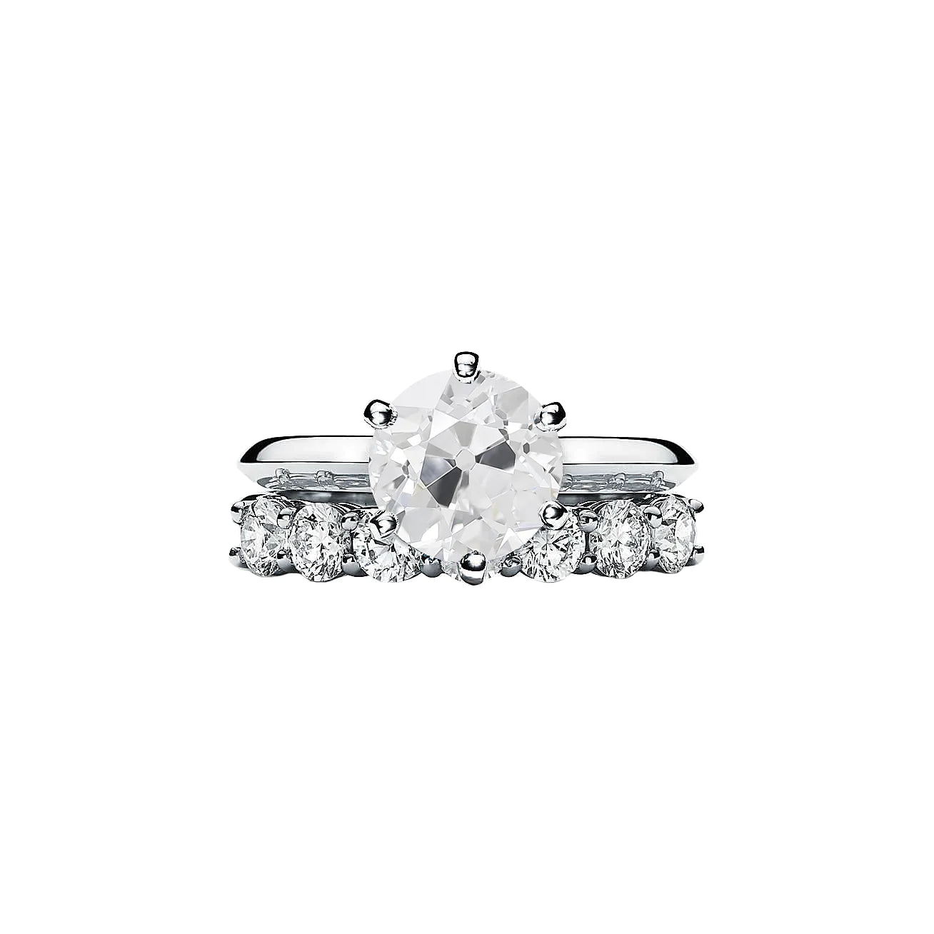 14K Gold Wedding Ring Set Round Old Mine Cut Genuine Diamond 3 Carat Prong Set