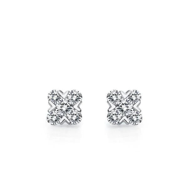 14K White Gold 4 Carats Round Cut Real Diamonds Studs Earrings New