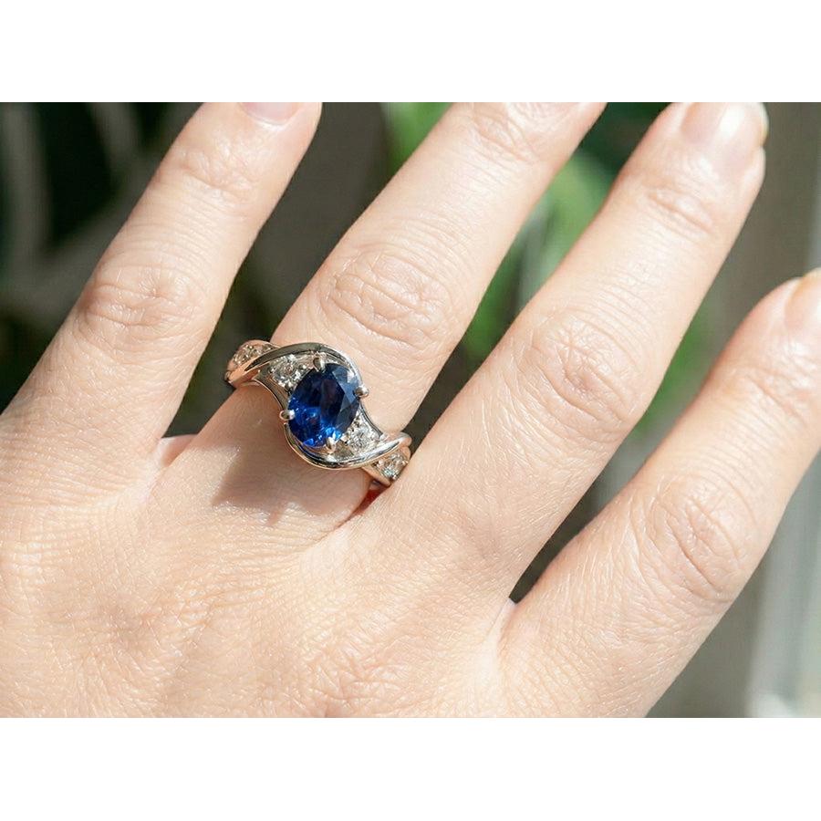 14K White Gold Ceylon Sapphire With Natural Earth Mined Diamond ( Not Lab Grown ) Wedding Ring 1.25 Ct