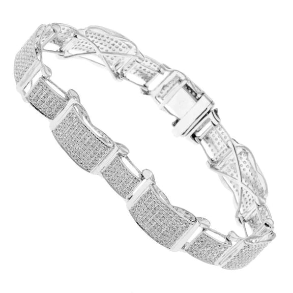 14K White Gold Men Jewelry Round Genuine Diamond Bracelet 12 Carats