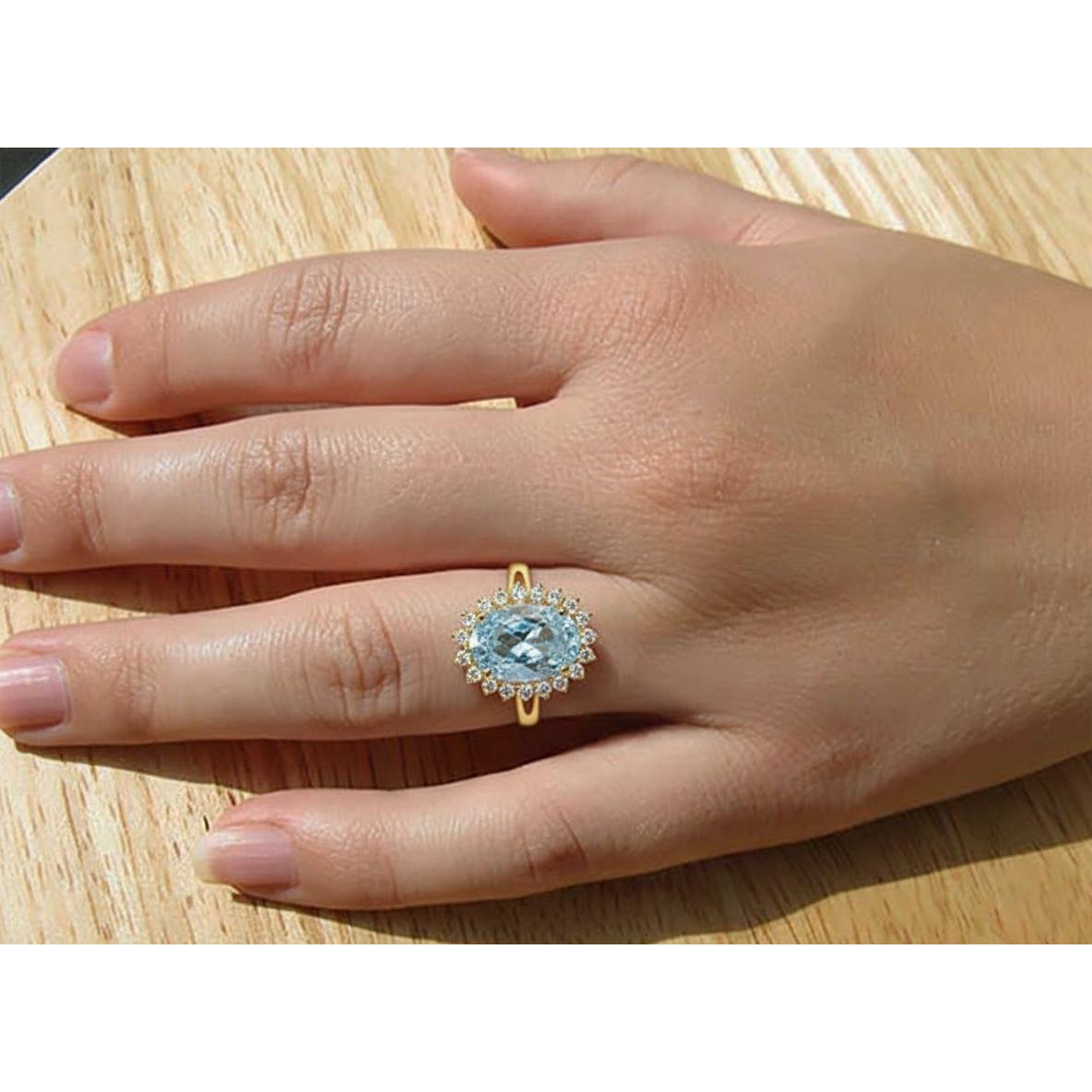 14K White Gold Aquamarine With Natural Earth Mined Diamond ( Not Lab Grown )s 9 Ct Engagement Ring