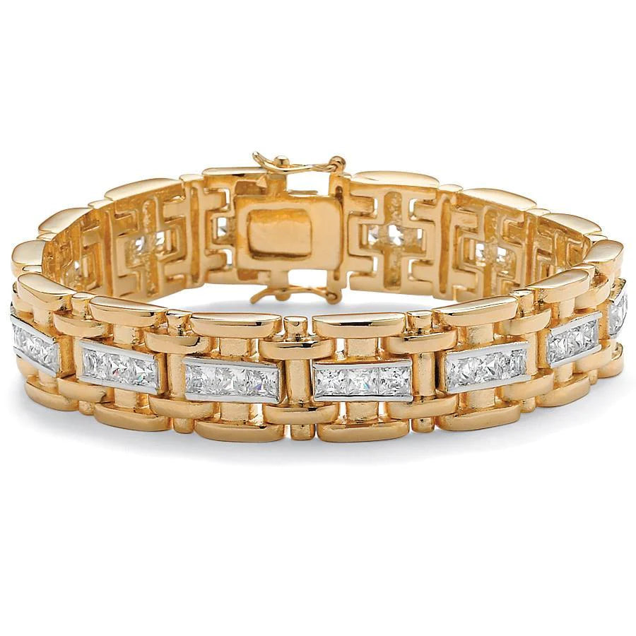 14 Ct Channel Set Princess Cut Real Diamonds Bracelet Two Tone Gold 14K