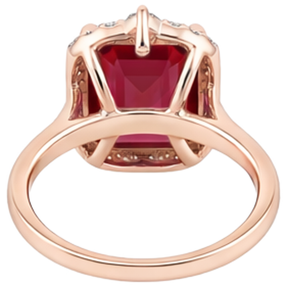 17 Carats Big Asscher Shaped Red Ruby And Natural Earth Mined Diamond ( Not Lab Grown ) Ring Gold 14K
