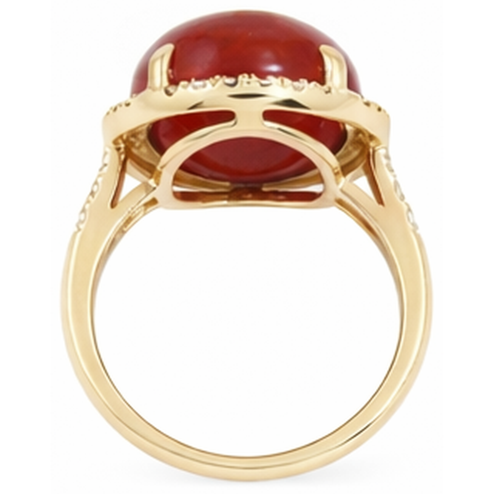 17 Ct Big Red Coral And Small Natural Earth Mined Diamond ( Not Lab Grown )s Wedding Ring Gold 14K