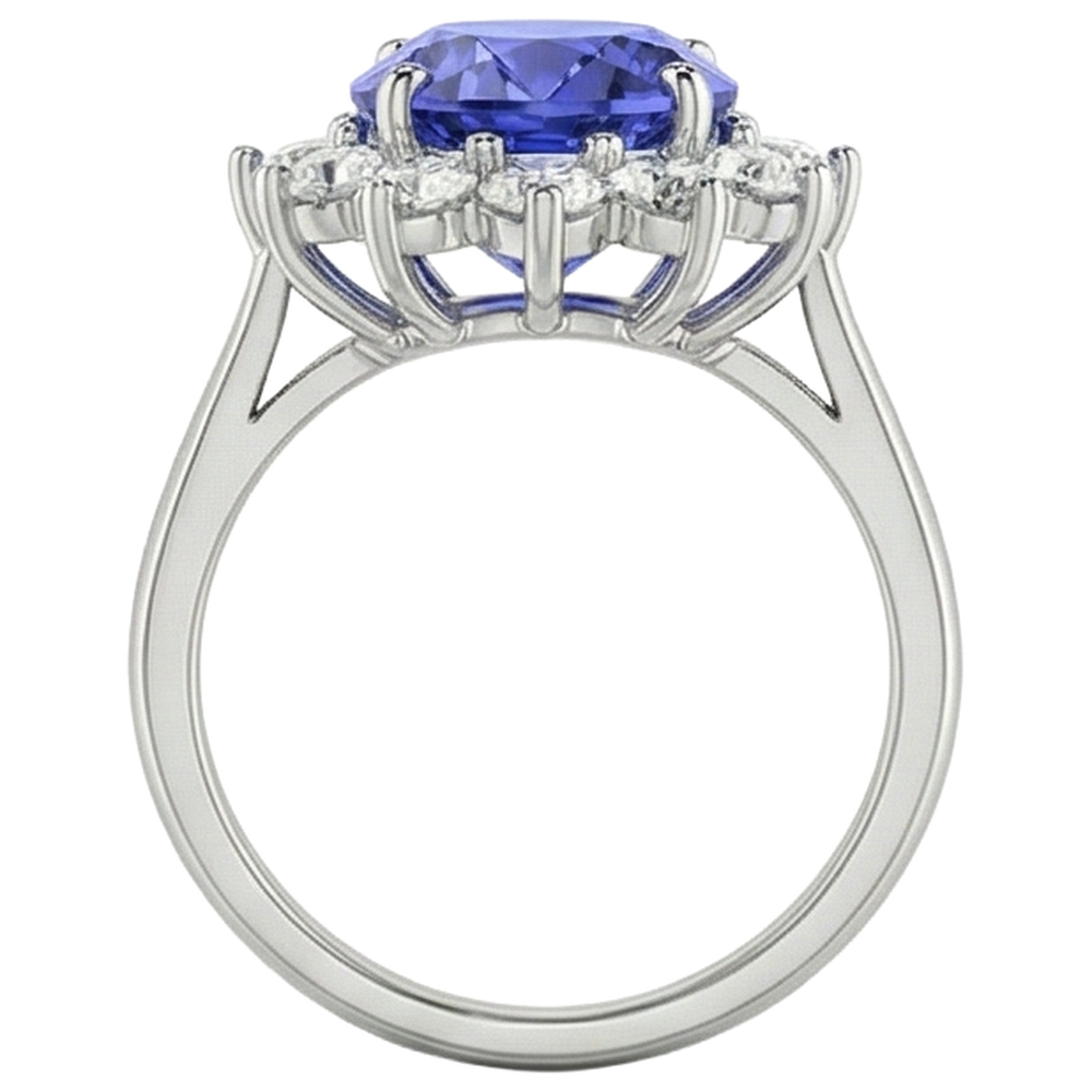 natural round tanzanite 19.75ct ring with diamond accents