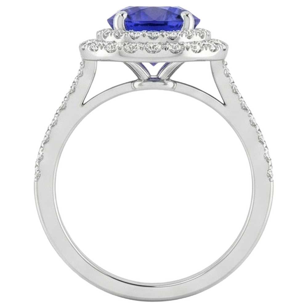 19 Ct Round Cut Tanzanite And Natural Earth Mined Diamond ( Not Lab Grown )s Wedding Ring 14K White Gold
