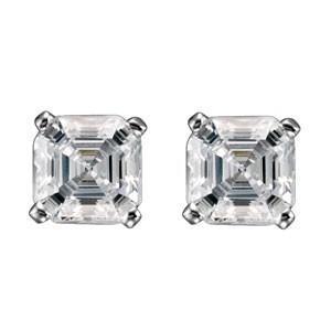 1 Carat Asscher Cut Natural Diamond Stud Earring 14K White Gold