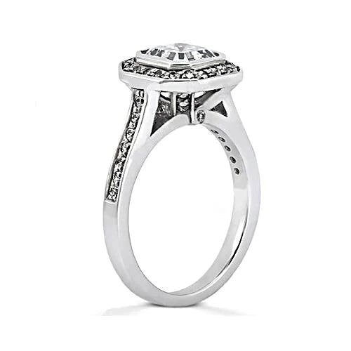 1 Carat Bezel Asscher Genuine Diamond Halo Ring
