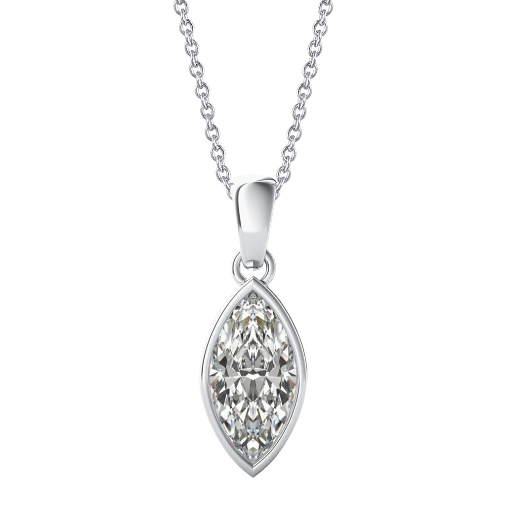 1 Carat Bezel Set Marquise Real Solitaire Diamond Pendant White Gold 14K - Pendant-harrychadent.ca