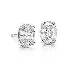 1 Carat Oval Cut Genuine Diamond Stud Earring 14K White Gold New