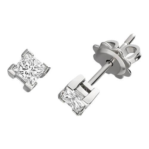 1 Carat Princess Cut Genuine Diamond Stud Earring Gold Jewelry