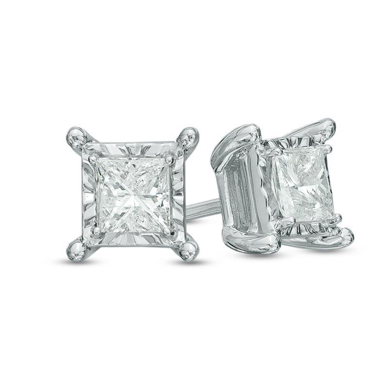 1 Carat Princess Cut Stud Natural Diamond Earring 14K White Gold Diamond Cut Mounting