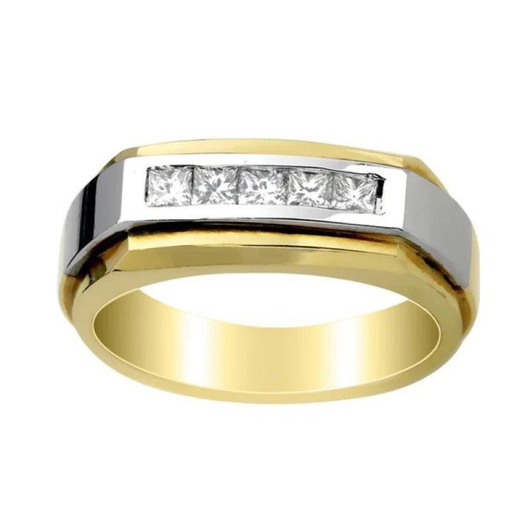 1 Carat Princess Genuine Diamond Men Ring Two Tone Gold